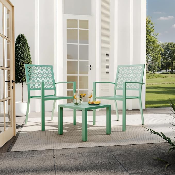 GarveeTech 3 PCS Outdoor Bistro Set, Stackable Modern Metal Steel Table and - Image 5