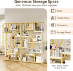 LGHM 79" W Luxury Marble-Patterned White Gold Bookshelf, Modern Geometric - Image 3