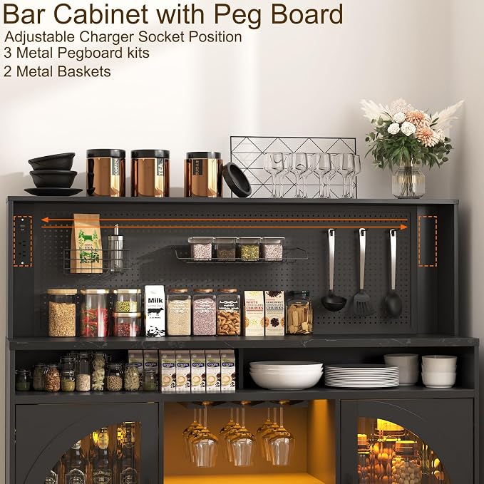 54" Coffee Bar Cabinet with Pegboard, Baskets & Movable Charging Station - Image 6