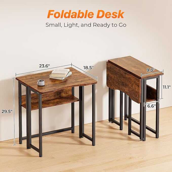 Huuger Folding Desk with Storage Shelf, 23.6 Inch Foldable Computer Table - Image 2
