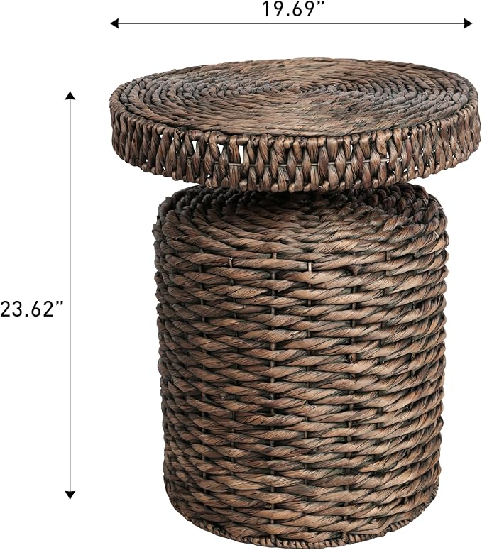 JONATHAN Y Marisol 24" Round Brown Woven Water Hyacinth Side Table - Image 3