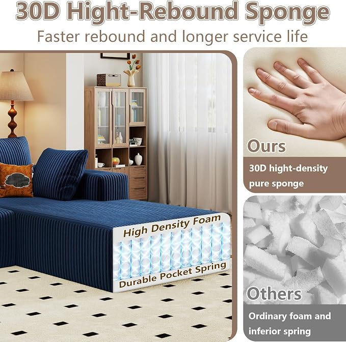 95" Cloud Sectional Couch with L-Shape Chaise, Modular Comfy Sofa Chaise Longue - Image 3