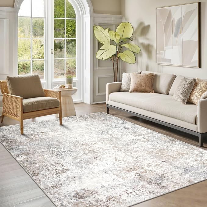 Beige Grey Washable Rugs 5x7 Area Rugs by Srugn