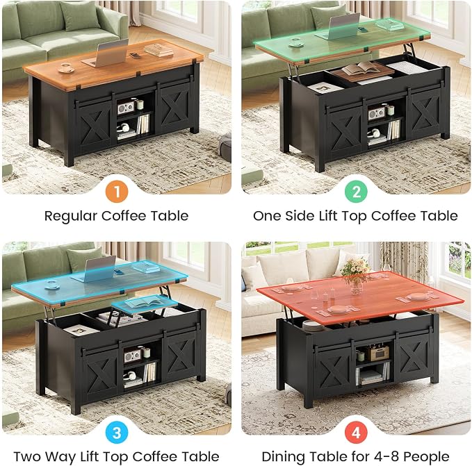 SEDETA Lift Top Coffee Table, 4 in 1 Multi-Function Convertible Coffee Tables - Image 4