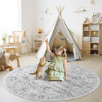 Soalmost 6x6 Grey Round Rug 6ft Circle Living Room Area Rugs Non-Slip | - Image 3
