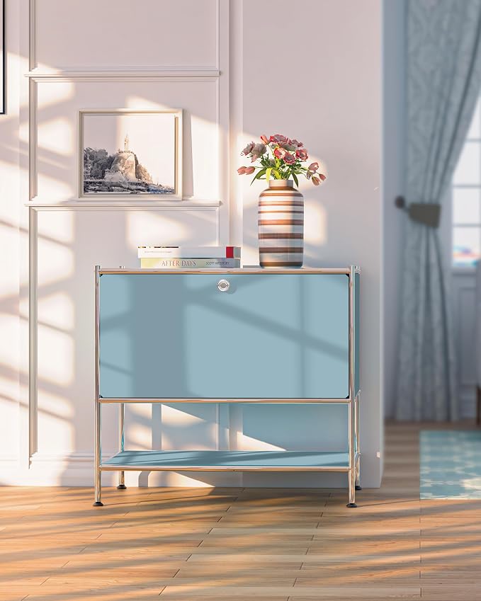 Metal Sidetable with Flap Door, 27.5" Height - Image 7