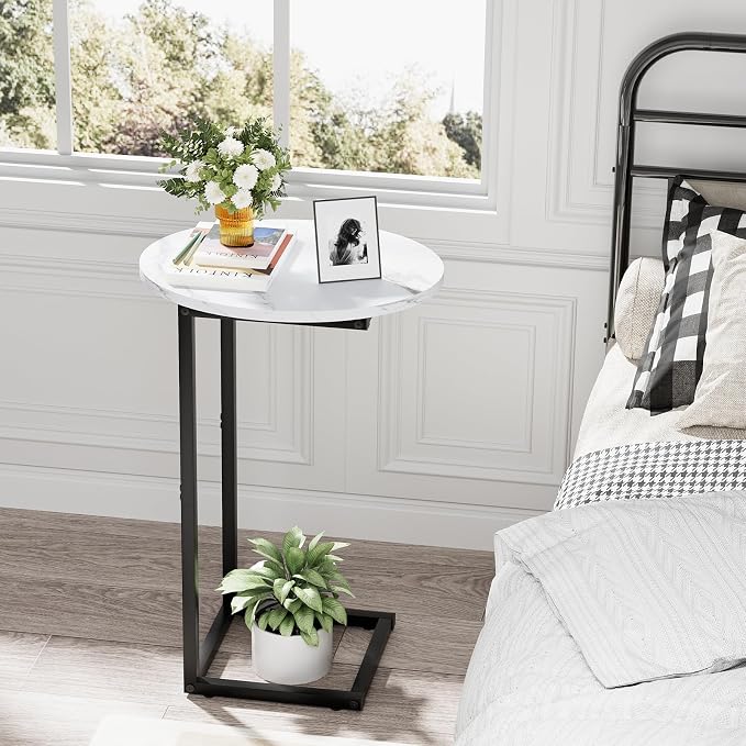 C Shaped End Side Table, Small Oval Couch Sofa Table - Image 5