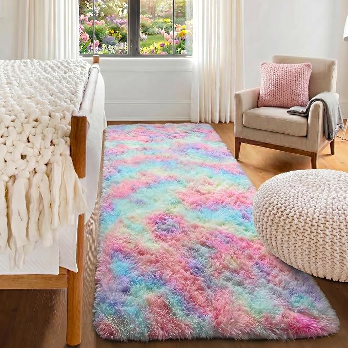 Rainbow Runner Rugs for Girls Bedroom Living Room, 2x6 Fluffy Soft Area Rug | - Image 3