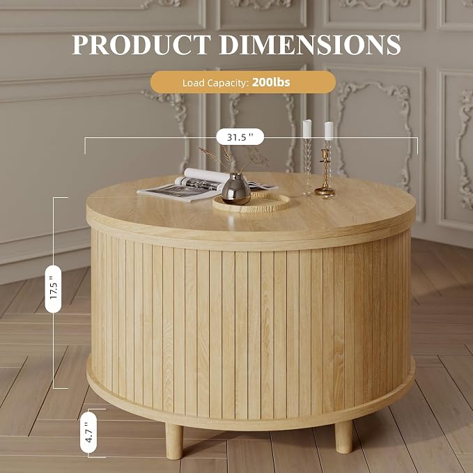 Easyego 31.5" Fluted Round Coffee Table - Image 2