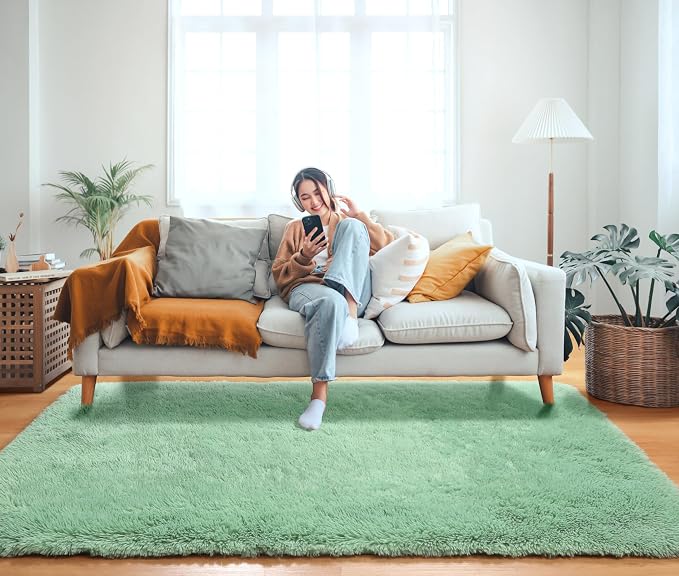 Sage Green 3x5 Rugs for Bedroom, Fluffy Bedside Area Rug, Soft Plush Shaggy - Image 8