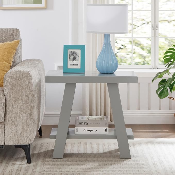 Roundhill Furniture Athens Contemporary Wood Shelf Side Table in Gray - Image 3