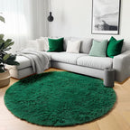 Dark Green Round Area Rugs 5ft, Fluffy Soft Bedroom Circle Rug - Image 5