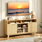 VINGLI Boho Fluted TV Stand for 70 Inch TV, Tall Wooden TV Console by VINGLI