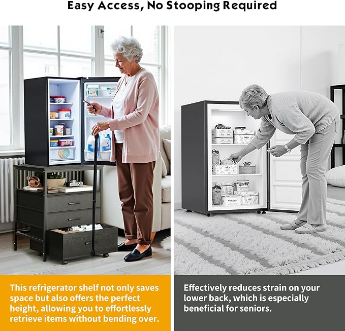 Herture Mini Fridge Stand with 3 Storage, Mini Fridge Cabinet, Beverage Fridge - Image 4