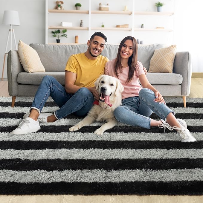 4x6 Black and Grey Fluffy Soft Area Rug Non-Slip - Image 2