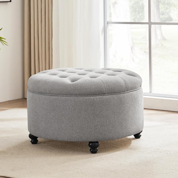 HUIMO 30-Inch Round Storage Ottoman, Modern Button Tufted Coffee Table - Image 6