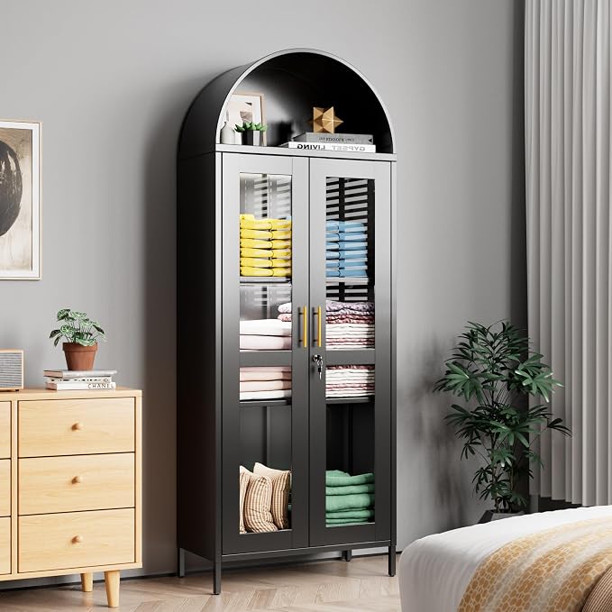 72.83'' Tall Metal Arched Bookcase - Image 8