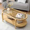 RUSTOWN Rattan Coffee Tables, 2-Tier Oval Boho Cocktail Tables, Mid Century by RUSTOWN