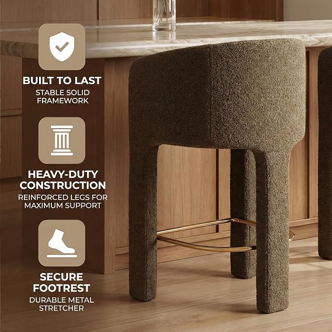 Modern Counter Height Bar Stools Set of 3, 26”H Barrel Counter Stools - Image 6