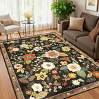 RELEANY Floral Washable 4x6 Area Rugs Black/Yellow | Flower Carpet Print Boho - Image 8