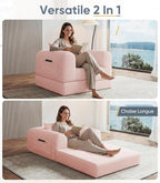 SYFERLORY Versatile 2 in1 Pink Armchair Accent Chair Couch Convertible Boneless - Image 4
