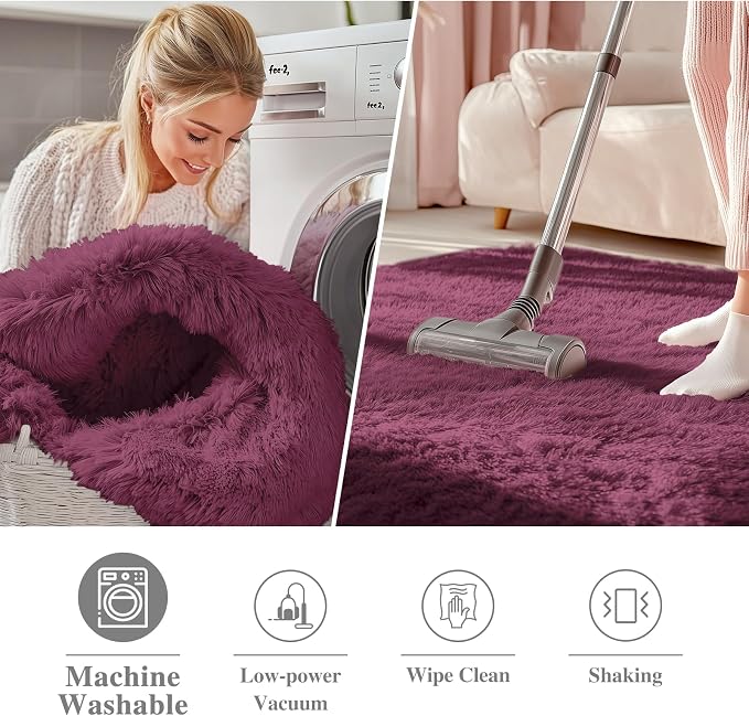 OLANLY Burgundy Round Rugs for Bedroom - Image 2