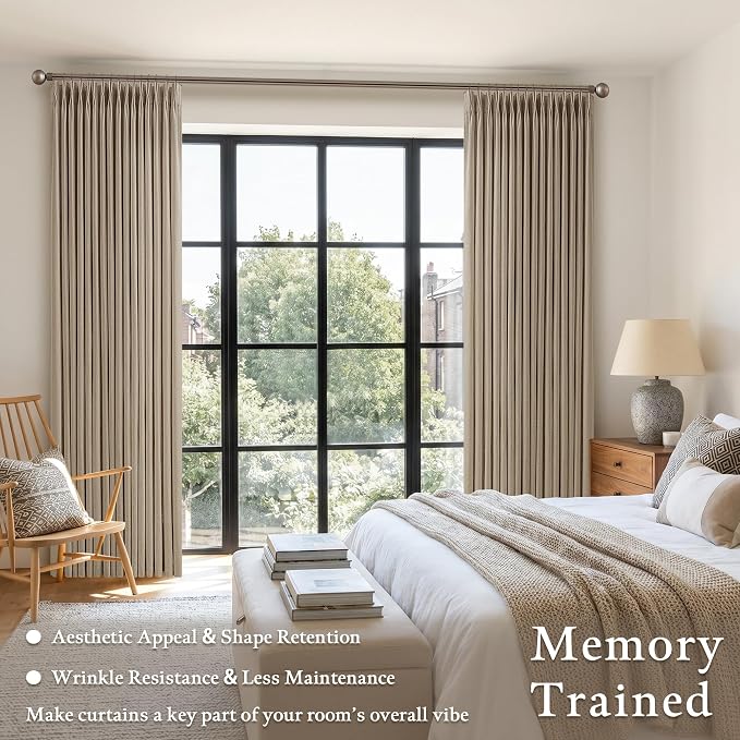 108 Inch Camel Tan Pleated Linen Light Filtering Country Curtains 50WxL108 | - Image 4