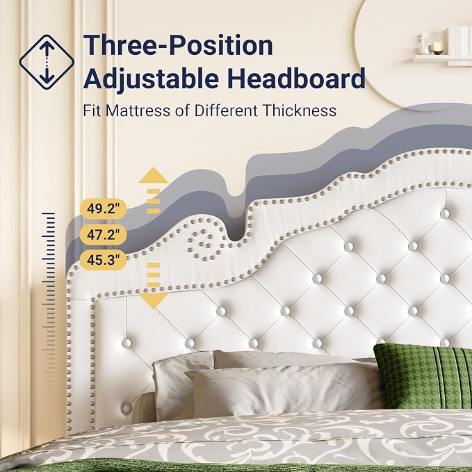 Allewie King Bed Frame with Adjustable Velvet Tiara Headboard, Upholstered - Image 3