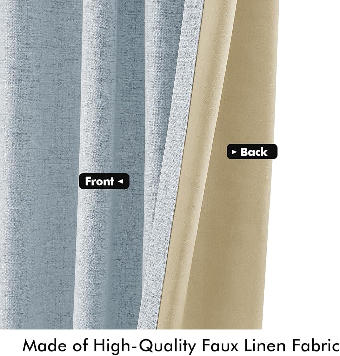 MIULEE 100% Blackout Linen Curtains 42 x 84 Inch Chambray Blue 2 Panels | - Image 6