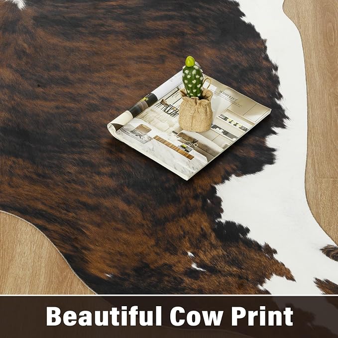 Faux Cowhide Rug, Animal Cow Hide Rug, 7 x 6.2 Ft Black and Brown | Premium - Image 9