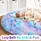 Amdrebio Purple Rainbow Mermaid Shag Round Rug 5Ft - Image 2