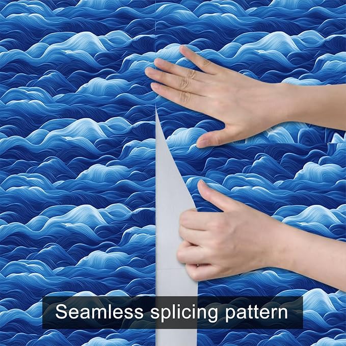 HOMETITUTE Wave Pattern Wallpaper Peel and Stick Ocean Blue Contact Paper Wall - Image 4