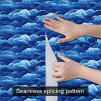 HOMETITUTE Wave Pattern Wallpaper Peel and Stick Ocean Blue Contact Paper Wall - Image 4