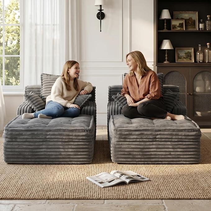 Boneless Chaise Lounge Couch Indoor, Small Corduroy Upholstered Sleeper Sofa - Image 6