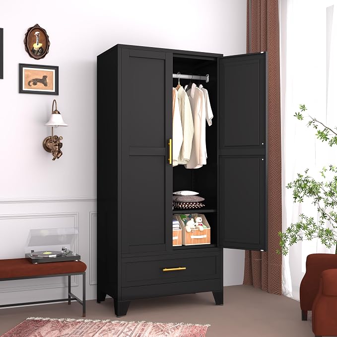 GAIOUS Steel Armoire Wardrobe Closet, 1 Adjustable Shelf and 1 Drawers - Image 6