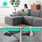 LINSY HOME Modular Sectional Sofa, Corduroy Sectional Cloud Couches - Image 3