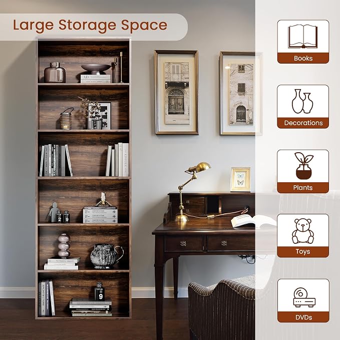 GRUSIGN 71" Tall 6-Tier Bookshelf, Large Open Display Bookcase - Image 7
