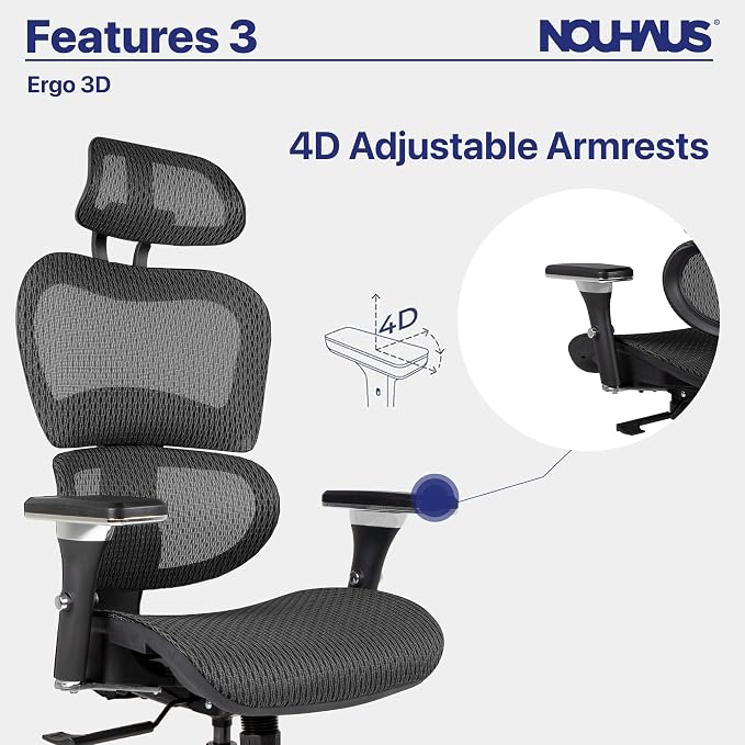 Nouhaus Ergo3D Ergonomic Office Chair Lumbar Support Mesh Office Chair - Image 9