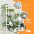 Bamworld Indoor Plant Stand Outdoor White Shelf Bamboo Plant Table - Image 6