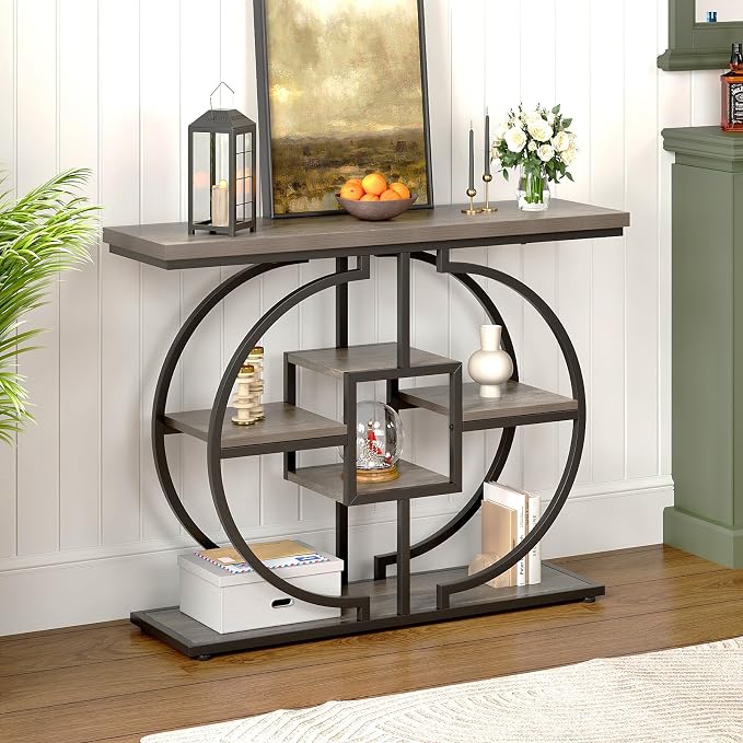 GiftGo Narrow Console Table for Entryway Industrial 4-Tier Sofa Table Behind by GiftGoDirect