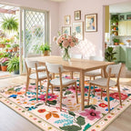 RELEANY Floral Washable Square 6ft Area Rug Pink | Flower Carpet Print Boho - Image 8