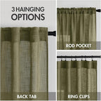 MIULEE Light Olive Green Linen Curtains 52x72 Inch Long 2 Panel - Image 3