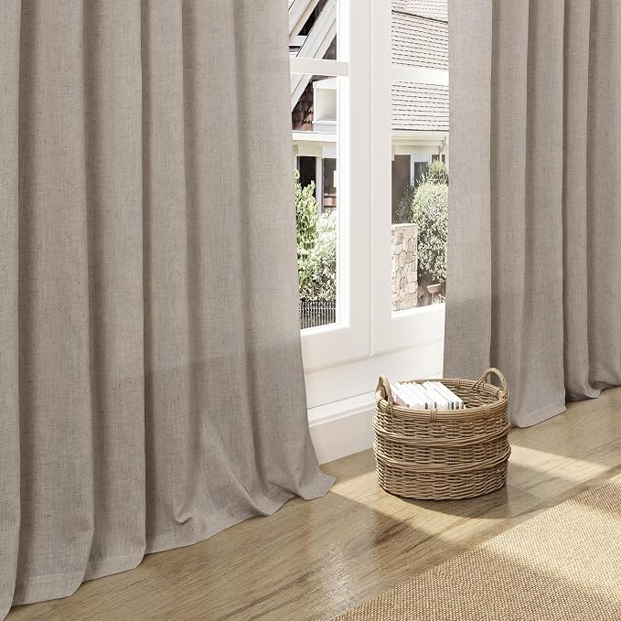 Ecru Linen Curtains for Living Room 126 Inches Long Light Filtering Semi Sheer - Image 7