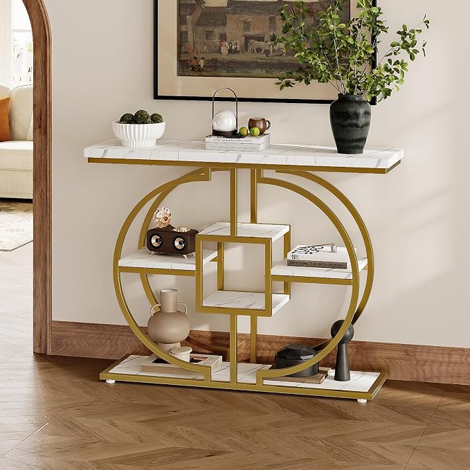 GiftGo Narrow Console Table for Entryway Industrial 4-Tier Sofa Table Behind - Image 6