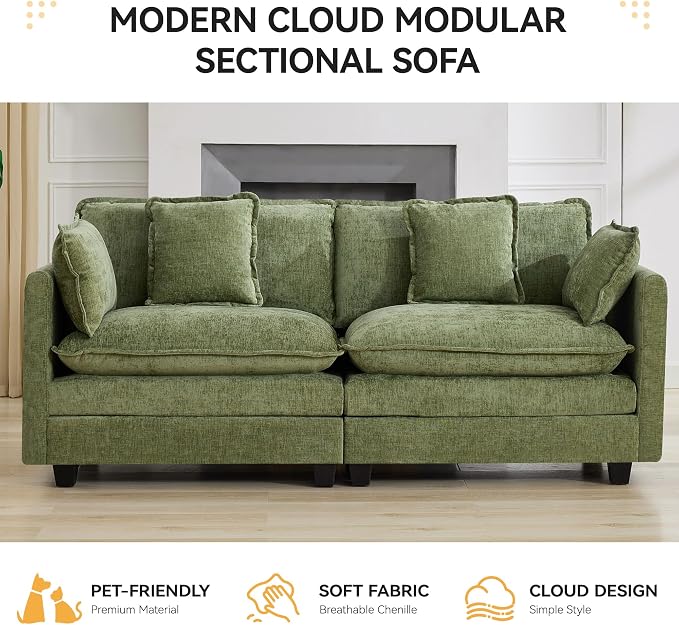 76'' Cloud Deep Seat Loveseat, Upholstered Chenille Modular 2-Seats Sectional - Image 6