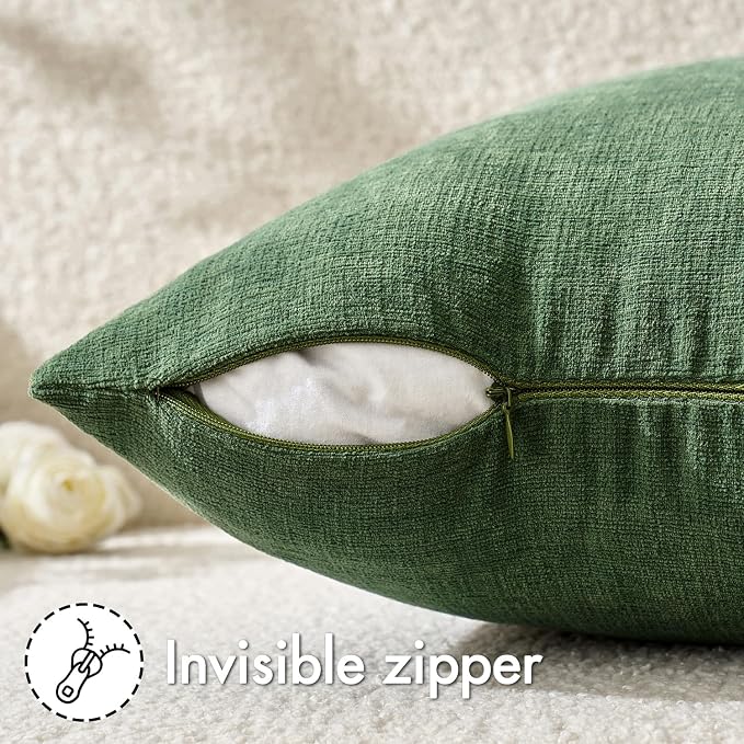 MIULEE Moss Green Chenille Couch Throw Pillow Covers, 20x20 | Set of 2 - Image 3