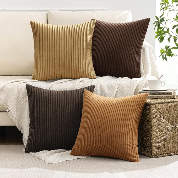 MIULEE Fall Corduroy Decorative Throw Pillow Covers Camel Brown 18x18 | Set of 4 - Image 5