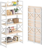 4NM 5 Tiers No Assembly Book Shelves, 51.2" H Folding Bookshelf Bookcase Open by 4NM