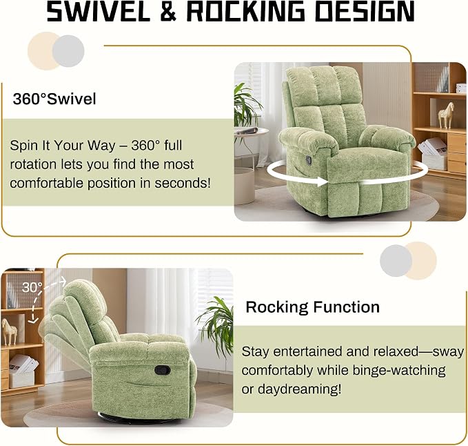 Korser Recliner Chair, Swivel Rocker Recliner Chair - Image 3