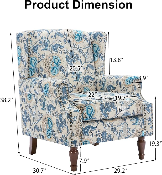Pia Ricco Set of 2 Floral Accent Chairs, High Back Upholstered Armchairs - Image 2